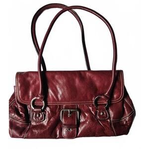 Vintage Giani Vernini Burgundy Leather Shoulder Bag with Buckle Detail